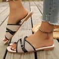 thumbnail image 4 of Fankiway Women's Woven Slide Sandals Faux Leather Trim Non-Slip Comfortable Open Toe Slippers Summer Black 7, 4 of 9