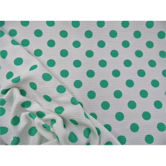 Bullet Printed Liverpool Textured Fabric 4 way Stretch White Mint Green Polka Dot V37
