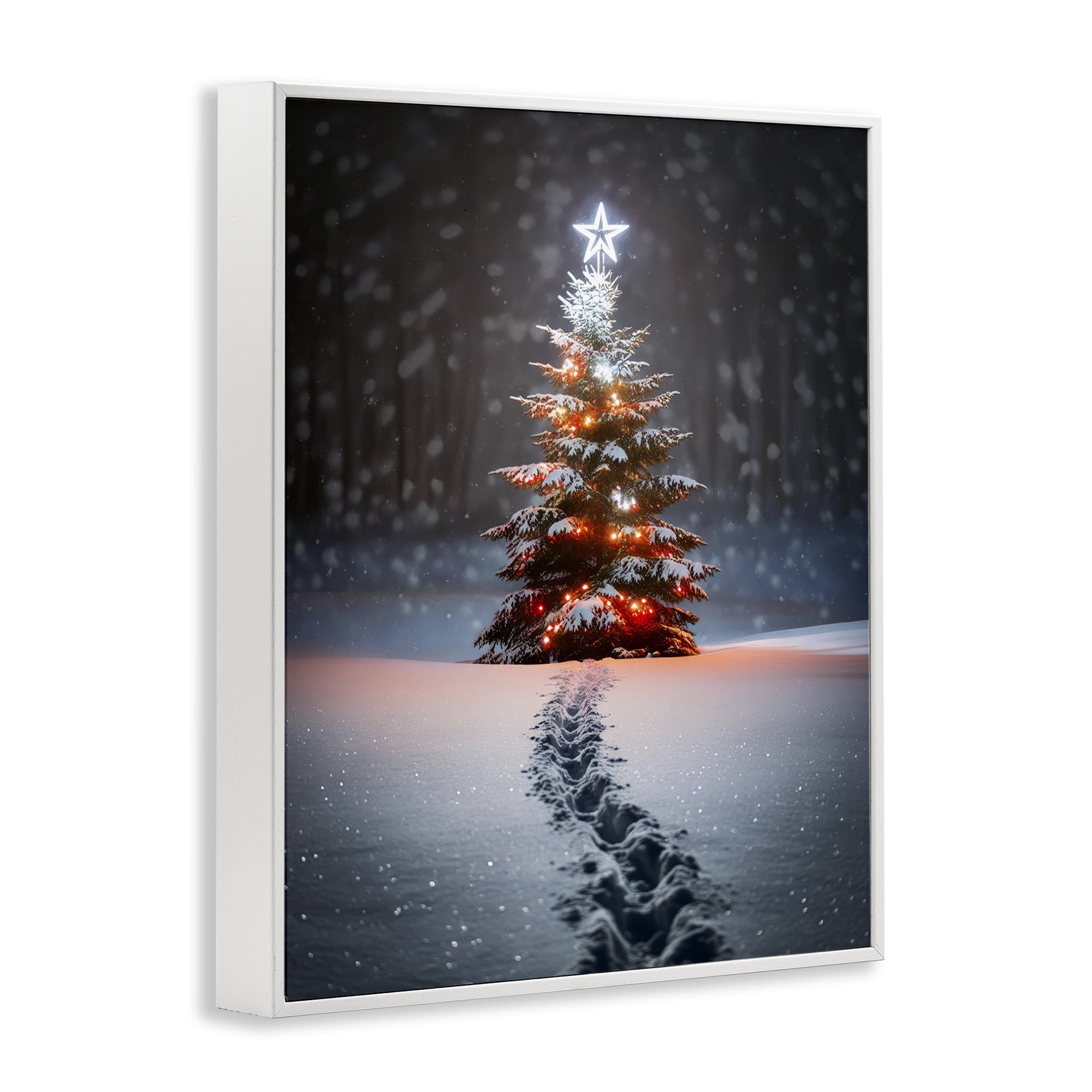 Stupell Industries Magic Moments Holiday Tree Holiday Photography White Framed Art Prints Wall Art, 16 x 20