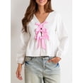 thumbnail image 2 of SUNSIOM Chemises à Manches Longues pour Femmes Nœud devant Patchwork Col en V Blouses Mode Décontractée, 2 of 7