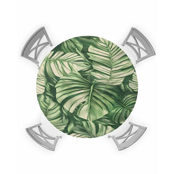 nqOlkjepod Tropical Leaves Round Tablecloth, Fitted Table Cover with Elastic for 45"-54" Round Tables, Watercolor Retro Country Summer Leaf Table Cloth Outdoor Dinning Party Waterproof Tablecloths