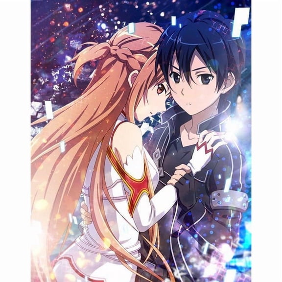 5D DIY Diamond Painting Set, Sword Art Online Full Round Acrylic Diamond Art, Canvas Embellishment Craft for Gifts and Home Wall Decoration