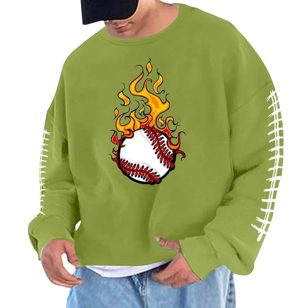 Sudadera sin capucha para hombre, cuello redondo, deportiva, con estampado de béisbol, sudadera con capucha, manga larga, blusa de poliéster para hombre