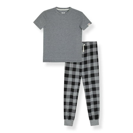 Sleep On It Boys 2-Piece Short-Sleeve Jersey Pajama Pants Set - Gray Plaid , 12-14