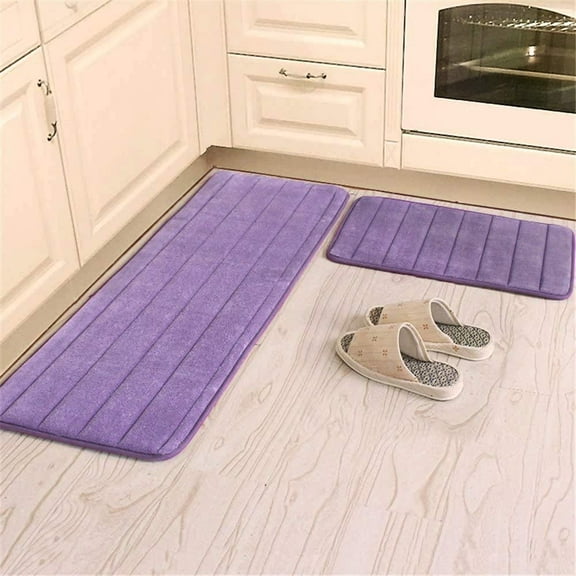 JeogYong Kitchen Floor Mats Cushioned Anti-Fatigue Kitchen Rugs, Non Skid Washable Kitchen Mats for Floor Rugs Set of 2, 16"x31"   16"x47", Purple, Striped Pattern Modern Decor for Home Kitchen Floor