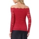 thumbnail image 3 of INSPIRAR CHIC Blusa de Encaje Floral para Mujeres con Mangas Largas Transparentes y Hombros Descubiertos S Roja, 3 of 6