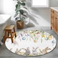 thumbnail image 4 of Round Area Rug 4ft, Watercolor Easter Egg Rabbit on White Non-Shedding Washable Area Rug, Spring Flower Leaf Non Slip Low-Profile Circle Rugs for Living Room, Bedroom Dining Room, 4 of 9