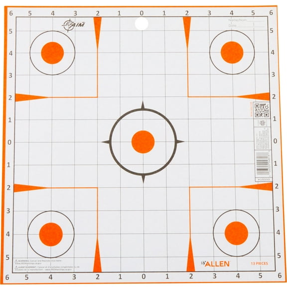 Ez Aim Paper Shooting Targets, 12 In Square Sight-In Grid, 13-Pack, White & Orange