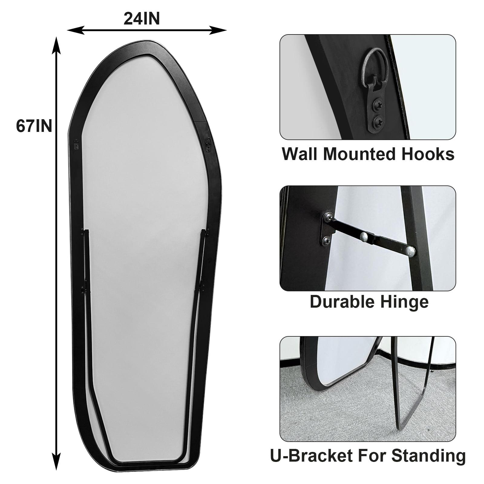 BEAUTYPEAK 24"x 67" Full length Irregular Mirror with Alumnium Frame Floor Mirror, Black