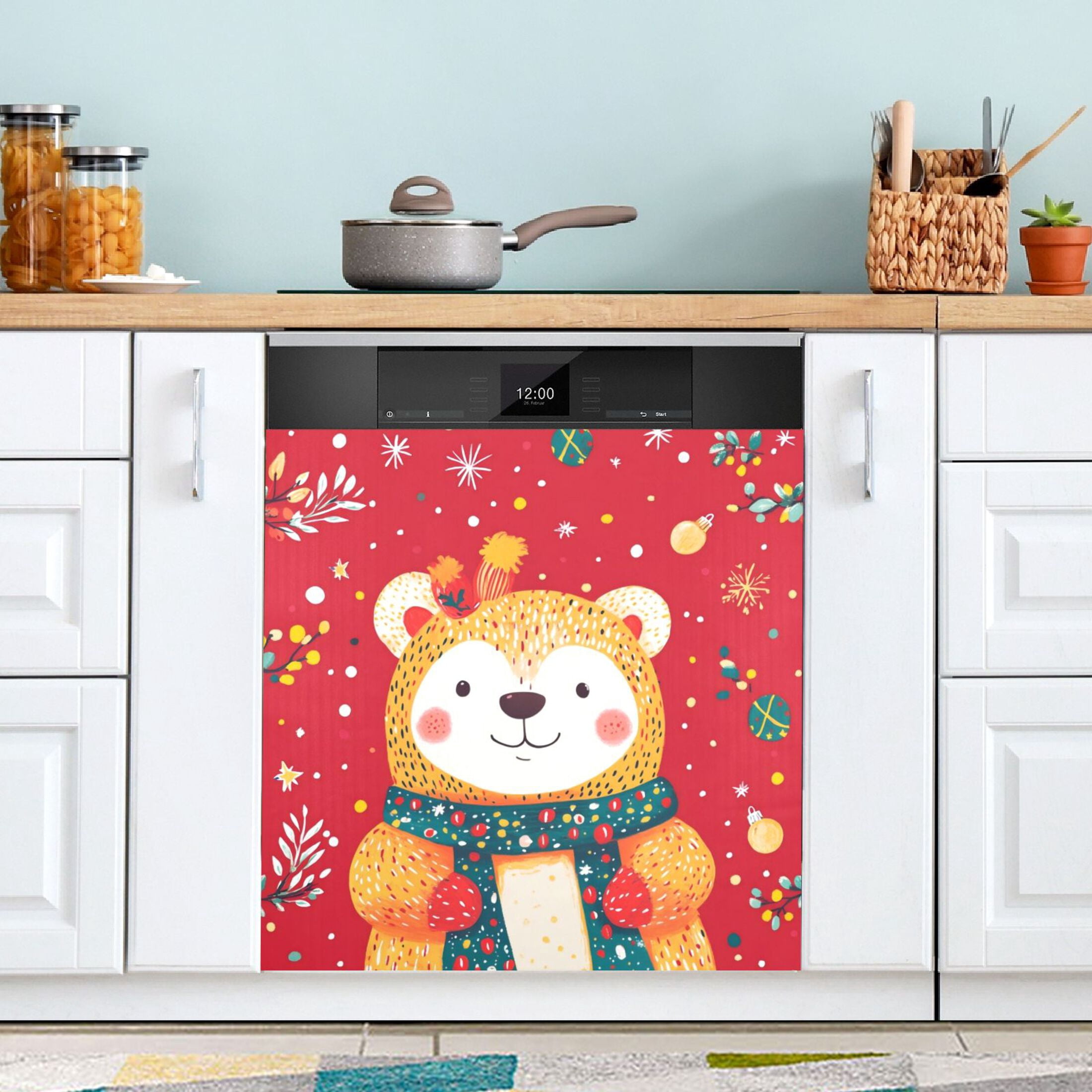 Dishwasher Magnetic Sticker 23x26 Inch Refrigerator Magnetic Sticker Washing Machine Magnetic Sticker Kitchen Panel Magnetic Sticker Home Decor Cute Red Christmas Bear