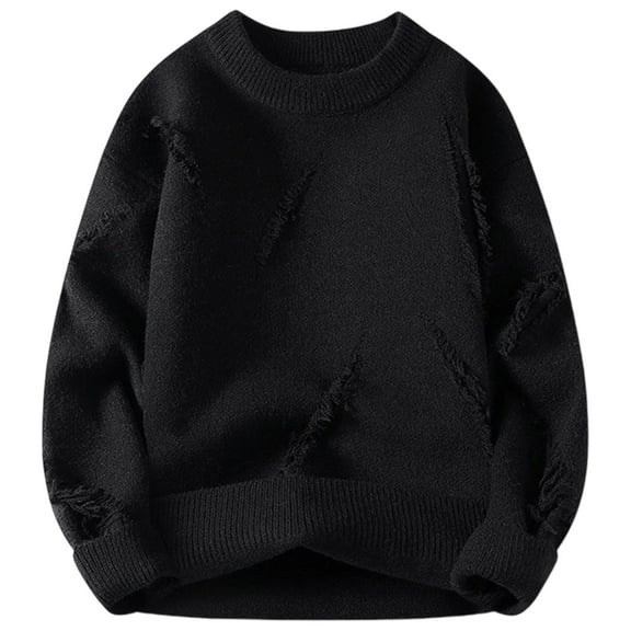 GBSYEWXS Men Pullover Sweaters Long Sleeve Pullover Warm Solid Color Daily Wear Black Crew Neck Sweater