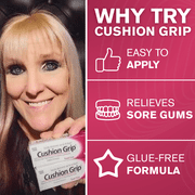 Cushion Grip Thermoplastic Denture Adhesive, 0.35 oz (Travel Size) | Refits and Tightens Loose Dentures for Up to 4 Days | Non-Glue, Zinc-Free, Waterproof Formula, Acts Like a Soft Reliner