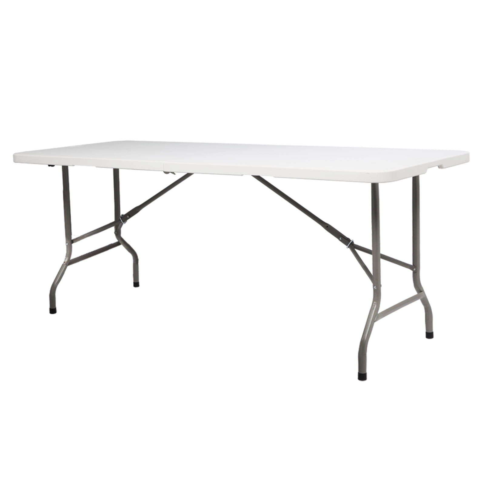 6FT Foldable Outdoor HDPE Long Table Sturdy Steel Frame White Portable Folding Dining Table Space Saving Picnic Camping Party Patio Buffet Activity Table