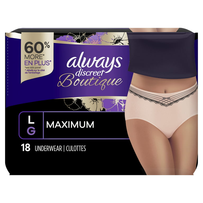 Always Discreet Boutique Large Maximum Protection Underwear 18 Ct Pack