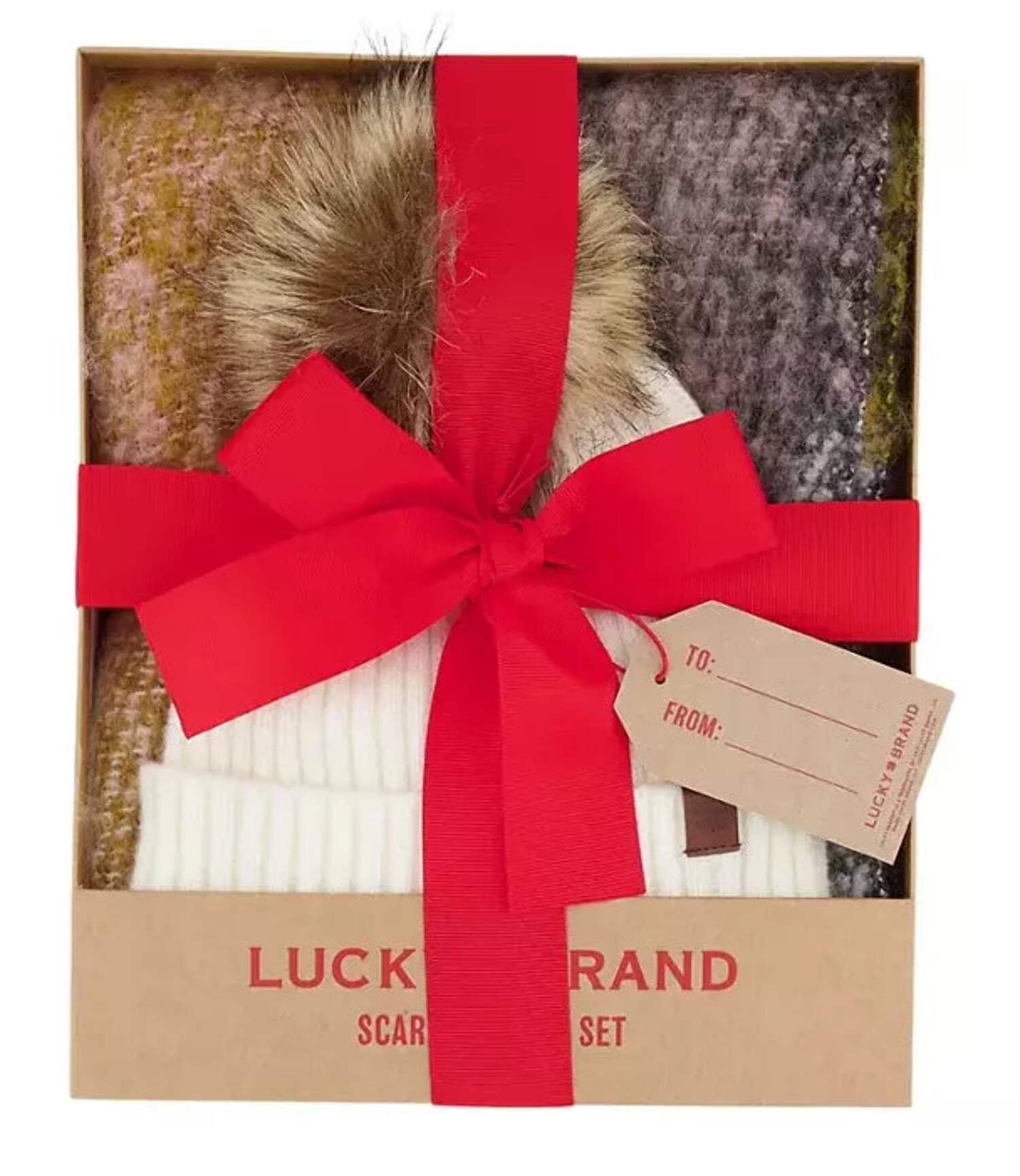 Brand New DKNY Women\'s Chenille Logo Faux Fur Pom Beanie & Scarf Boxed Gift Set Collection Eighteen Grey Scarf and Beanie Set | Mercari main image 2