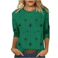 thumbnail image 2 of EchfiProm Tops for Women 3/4 Sleeve Green Pullover Graphic Trendy Loose Fit Crew Neck Shirts, 2 of 9