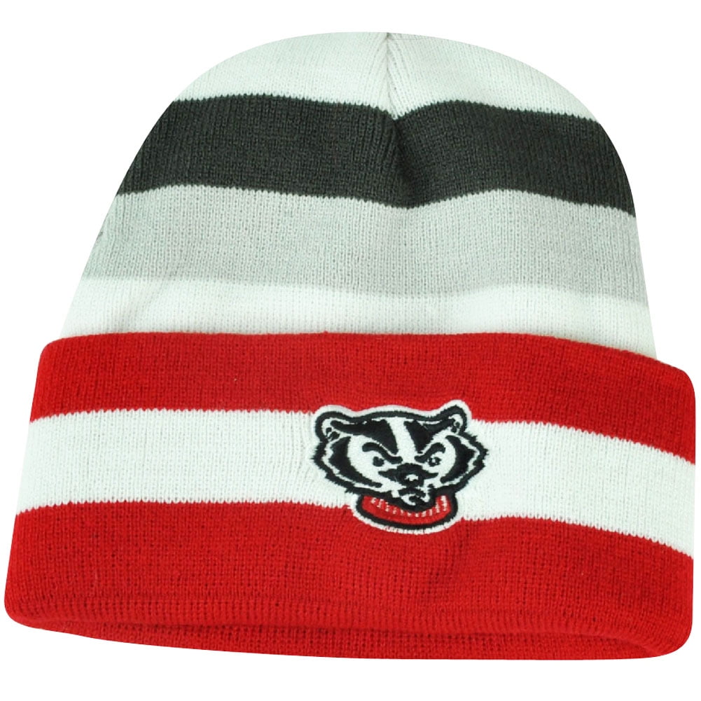 NCAA Wisconsin Badgers Striped Cuffed Knit Beanie Youth Toque Winter
