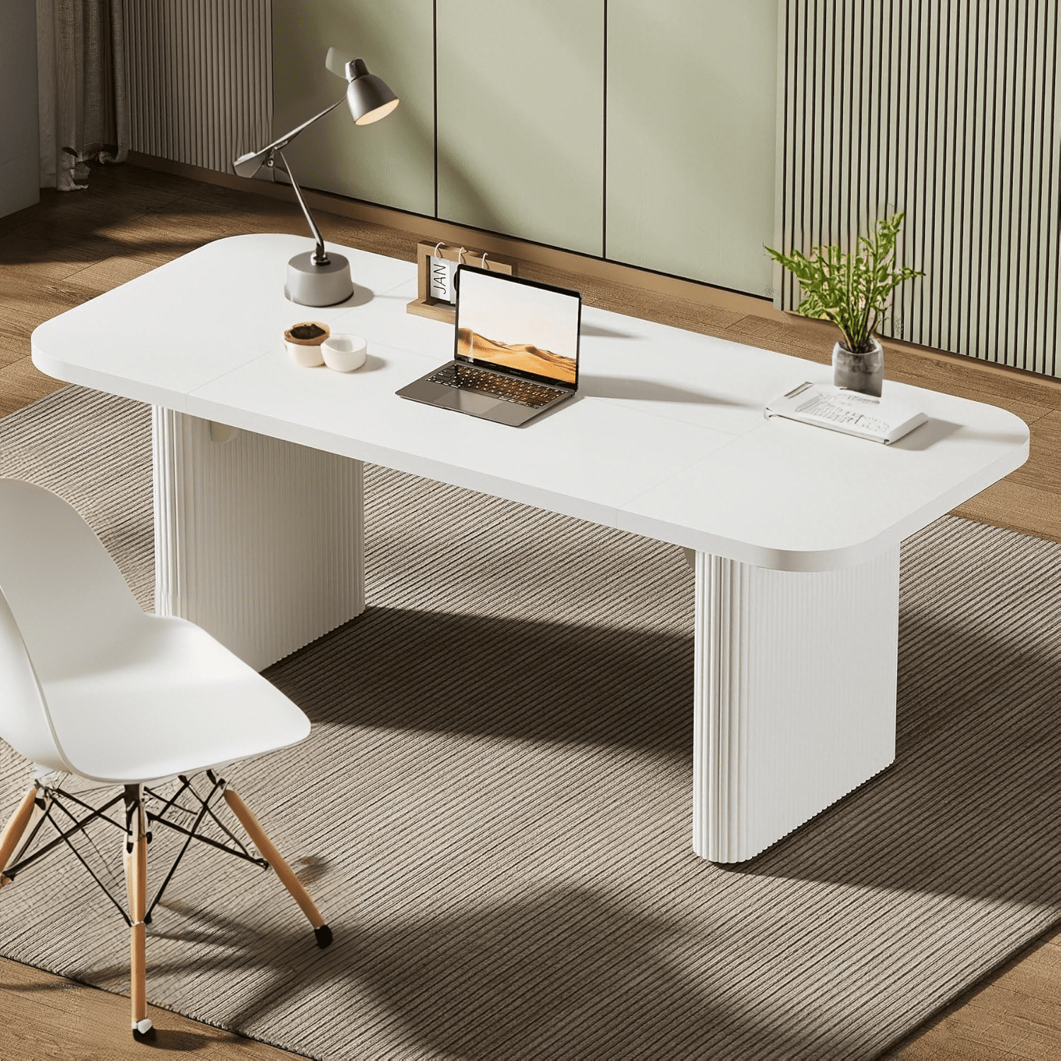 Tribesigns Wood Office Desk, 62-Inch Modern Executive Desk, Large Computer Desk with Double Pedestal, Workstation for Home Office