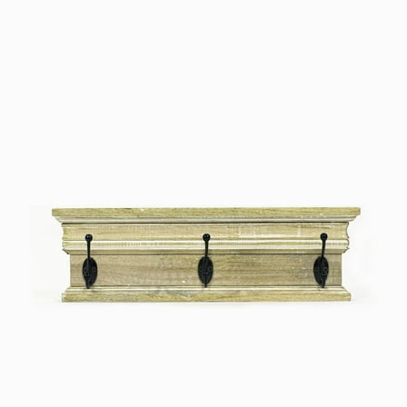 Mango Wood Wall Shelf With 3 Hooks Natural Black White 19 x 5.75 x 3.75 in