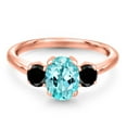 thumbnail image 3 of Gem Stone King 1.74 Ct Oval Blue Apatite Black Diamond 18K Rose Gold Plated Silver Ring, 3 of 6