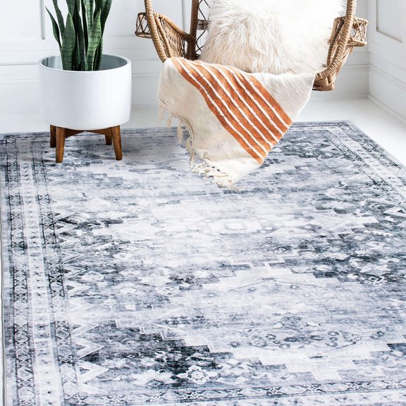 World Rug Gallery Distressed Transitional Machine Washable Area Rug - Gray 5' x 7'