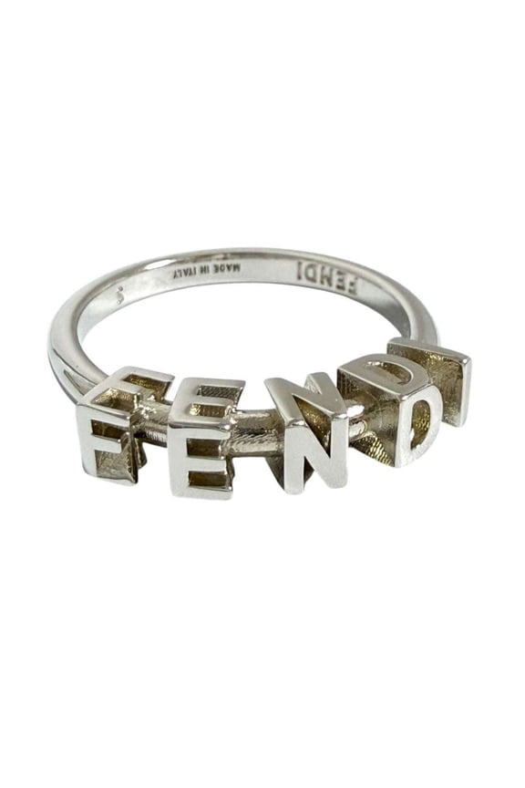 Pre-Owned Fendi Men's Logo Ring, Size 19, Small, Silver