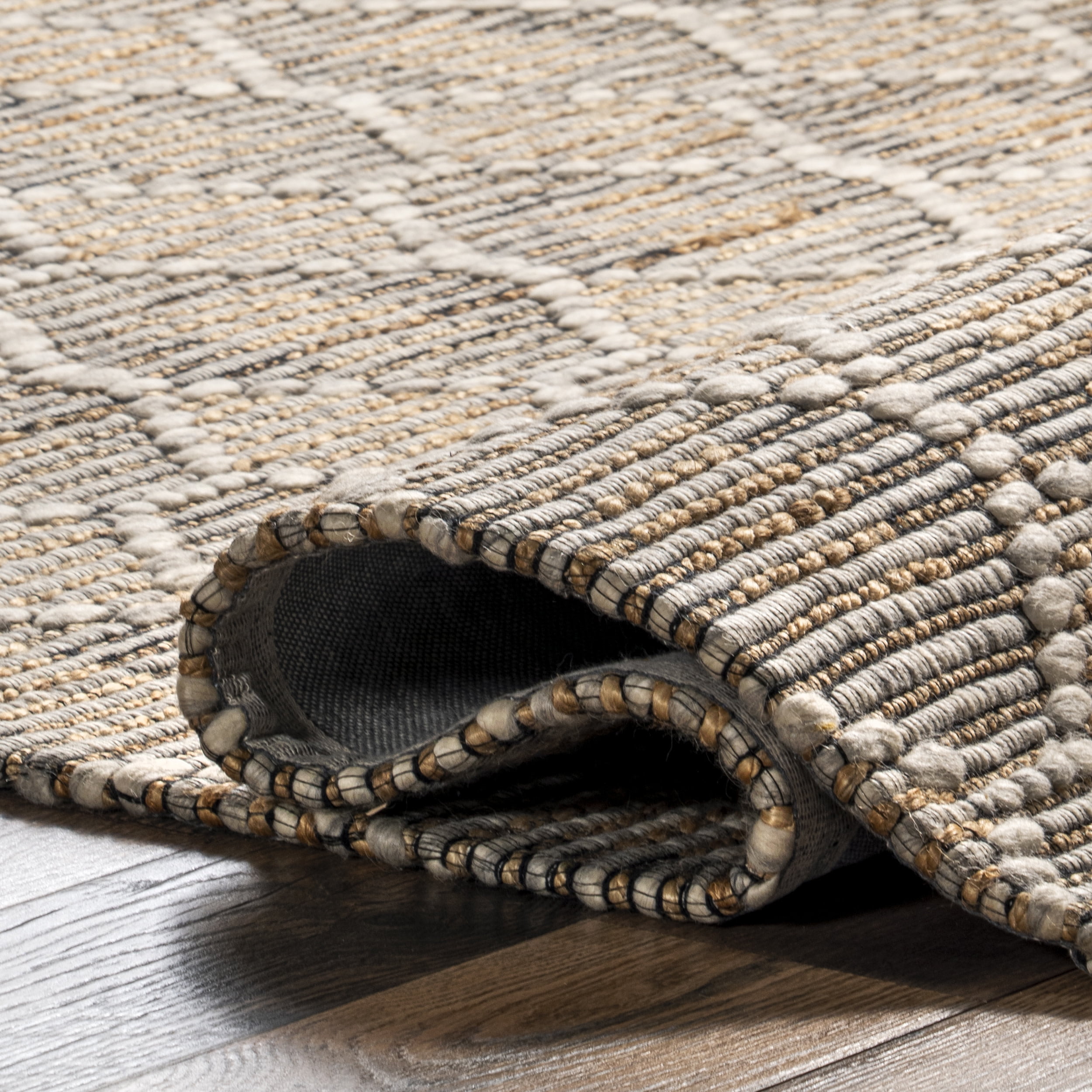 nuLOOM Leanne Geometric Jute and Wool Area Rug, 6' x 9', Natural