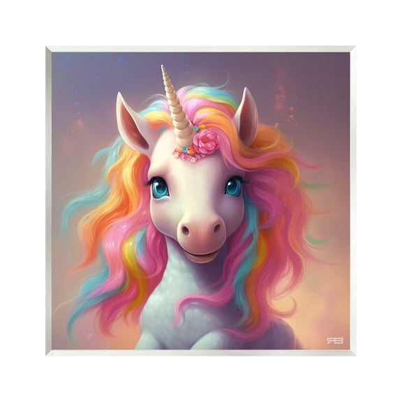 Stupell Industries Happy Baby Unicorn Fairy Tales & Fantasy Painting Unframed Art Print Wall Art, 12 x 12