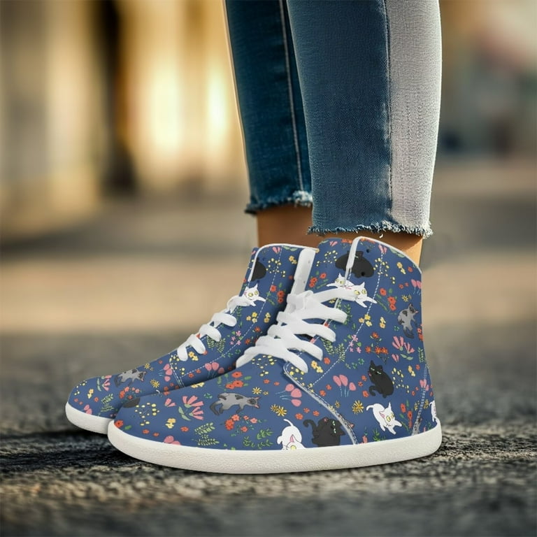 Womens High Top Sneakers PU Leather Running Shoes Non Slip Walking