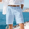 thumbnail image 2 of Dwelliawo Mens Line Cotton Shorts Casual Straight Leg Pleat-Front Linen Dress Shorts Loose Fit Travel Pants Cotton Linen 9" Flat Front Lightweight Light Blue XL, 2 of 4