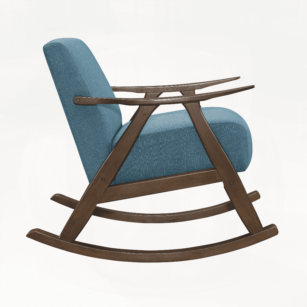 1-Piece Modern Rocking Chair - Blue Fabric on Dark Walnut Finish Wood with Cushion Seat and Back
