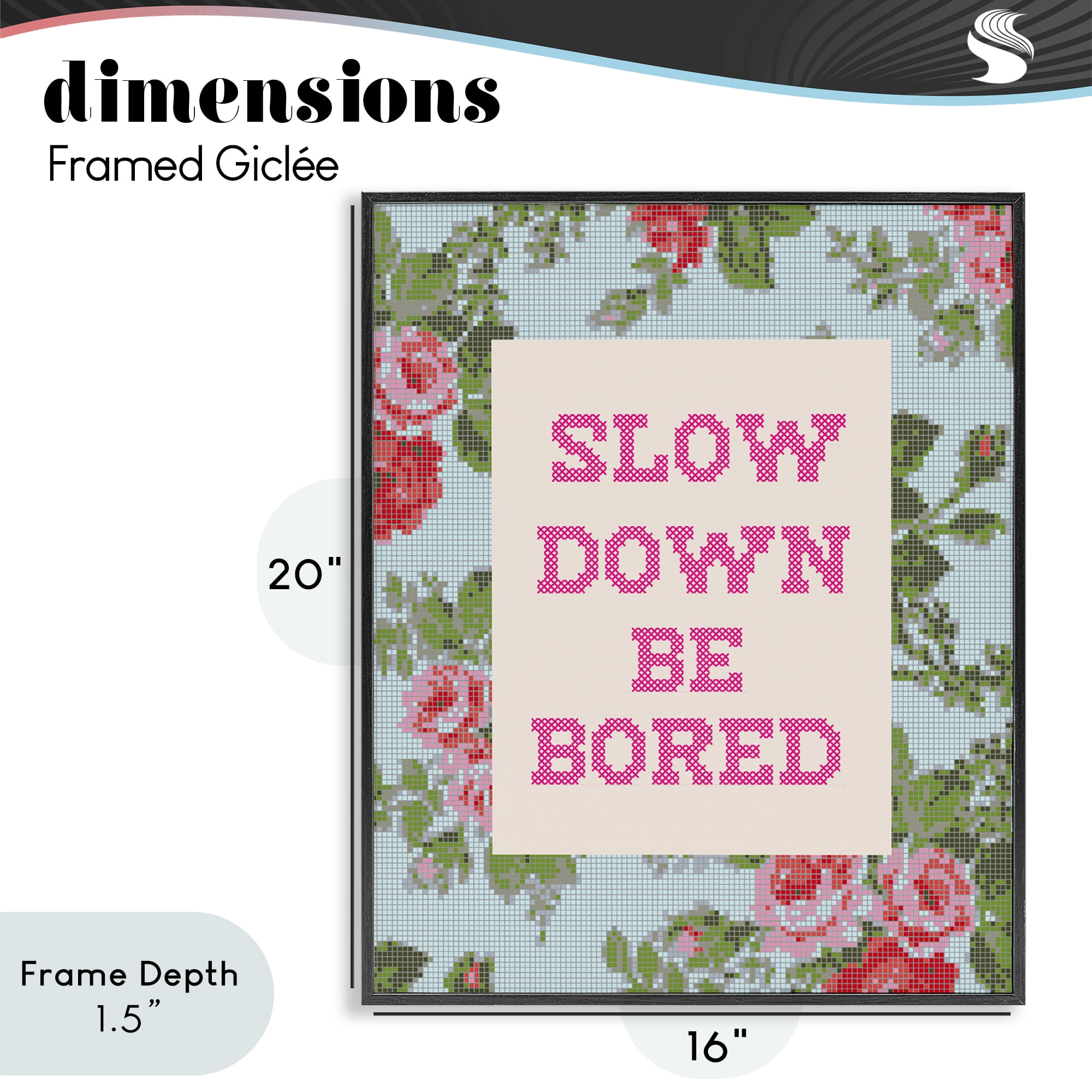 Stupell Industries Slow Down Be Bored Faux Cross Stitch Black Framed Giclee Art, design by Lil' Rue