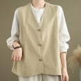 thumbnail image 2 of Htigea Womens Cotton Vest Casual Sleeveless Blazer Cardigans Lightweight Button Button Open Front Jacket Waistcoat Khaki M, 2 of 6