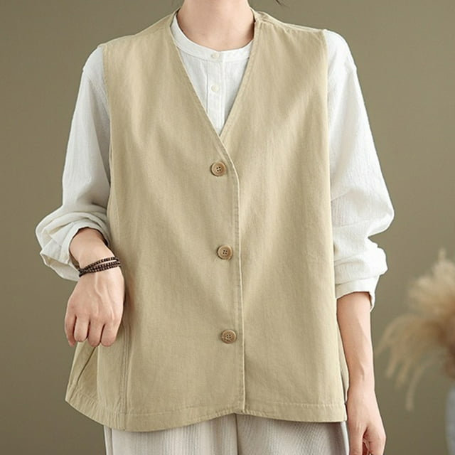 Ailaofu Womens Casual Button Up Vest Cargo Oversized Sleeveless Blazer Jackets Tops