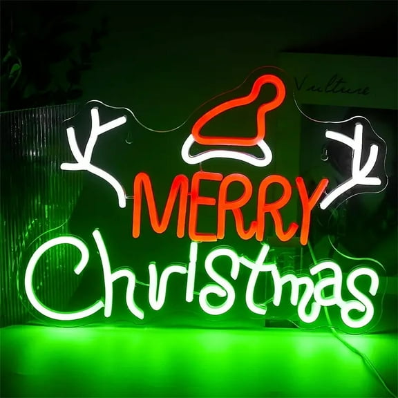 20W Merry Christmas Neon Sign for Bedroom Wall Decor, LED Light Christmas Signs Indoor Decor, Acrylic Board Neon Signs for Wall Decor for Christmas Party