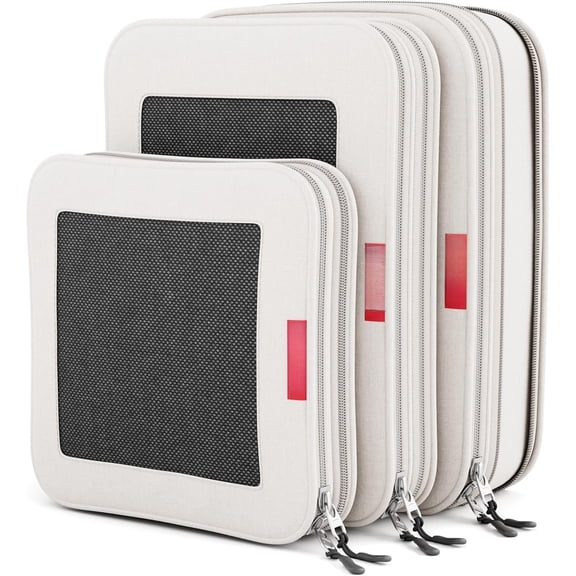 Compression Packing Cubes for Travel - Luggage Organizers with Double Zipper - Sturdy Bags for Suitcase (3-Pack, Sand)