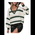 thumbnail image 3 of Suéter de Punto A Rayas para Mujer, Otoño Invierno, Moderno, Informal, Cuello en V, Jersey de Crochet, Tops con Bloques de Color. Negro L, 3 of 9