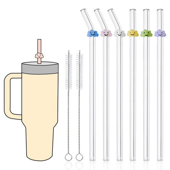Lnrkai 12" Reusable Glass Straw, 6-Pack with 2 Brushes, Replacement Clear Straw Compatible with 40 oz & 30 oz Tumblers