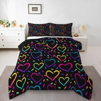 Manfei Colorful Heart Print Bedding Comforter Set,Rainbow Loves Pattern Twin Comforter Sets,Pink Blue Black Bedding Set For Child,Luxury Bedroom Decor Reversible,2 Pieces