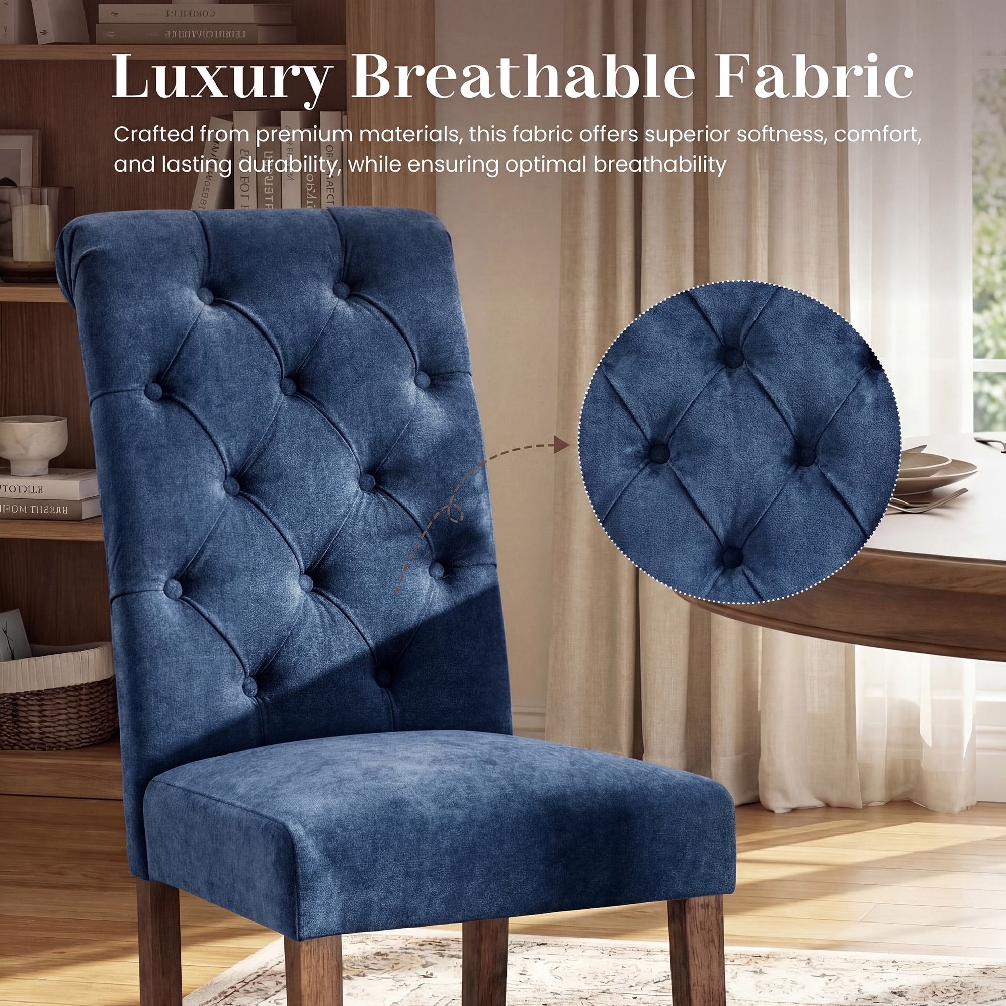 Upholstered Parsons Dining Chairs Set of 4, Button Tufted Kitchen Side Chair for Dining Room, Blue