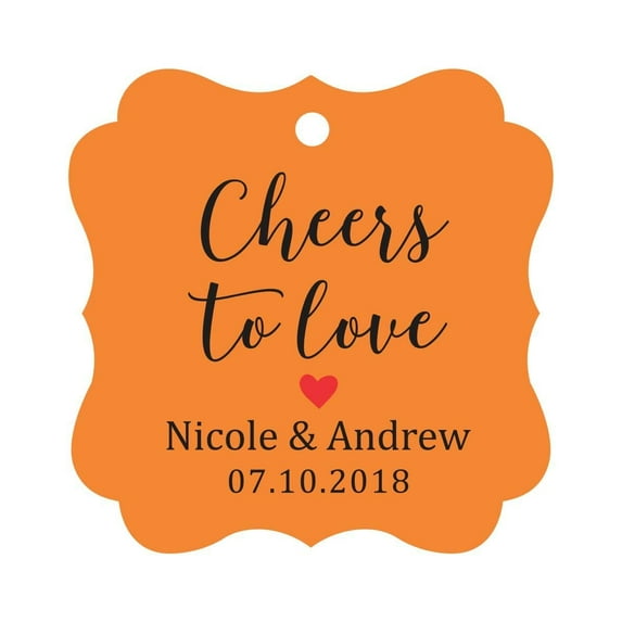 Darling Souvenir Cheers to Love Bottle Tag Personalized Wedding Favor Custom Hang Tags-Orange-100 Tags