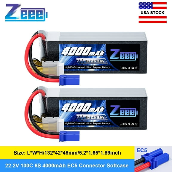 2x Zeee 6S LiPo Battery 4000mAh EC5 22.2V 100C for RC Airplane Heli Car Truck