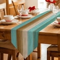 thumbnail image 2 of Table Runners 72 Inches Long, Teal Brown Wooden Cotton Linen Kitchen Dining Coffee Table Runner for Party Home Decor, Farmhouse Vertical Striped Art Tabletop Dresser Scarves Runner Decor 14x72 Inch, 2 of 9