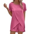 thumbnail image 2 of Cagogo Women's Plus Size 2 Piece Outfit Round Neck Short Sleeve Tshirt Shorts Set Casual Summer Cruise Boho Vacation Loose Matching Sets Airport Travel Clothes, Hot Pink S, 2 of 6