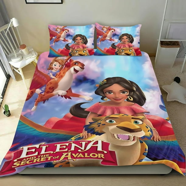 Elena de Avalor Princesa Conjunto de sábanas temático, trío de piezas, cómodo y amigable con la piel, diseño único, regalo de decoración para el hogar para familiares, amigos y fans, 90 cm * 190 cm