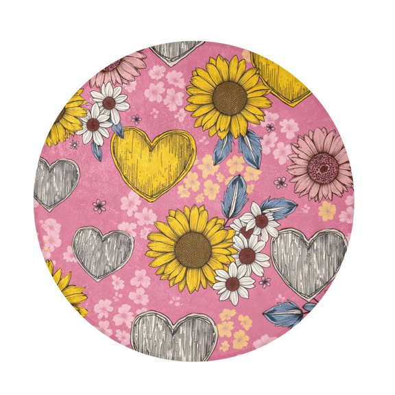 BZSMCE Flowers Vinta Pattern Round Fluffy Area Rug 32.2in Non-Slip Circular Shaggy Rug