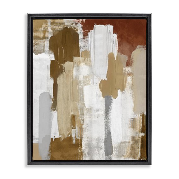 Stupell Industries Contemporary Natural Hues Brush Strokes Black Floating Frame Canvas Art, 17 x 21, by Amber Sterling