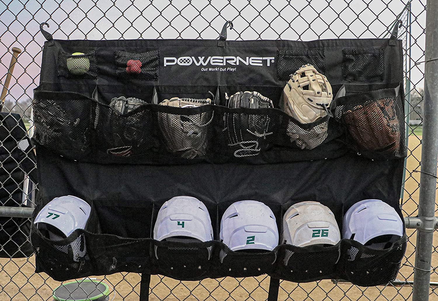 Powernet On Deck Team Bundle, Dugout Organizer for Baseball & Softball, Team Equipment Organizer, Hanging Baseball Glove & Helmet Holder, Fence Bat Rack, Dry Erase Magnetic Lineup Board
