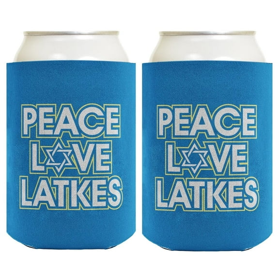 Hanukkah Party Supplies Hanukkah Peace Love Latkes 2-Pack Can Coolies Drink Coolers
