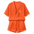 thumbnail image 4 of XFeng Linen Shorts Sets Women 35 Piece V Neck Breathable Loose Fit Outfits Summer Lounge Sets for Travel Beach Vacation,Orange,S, 4 of 4